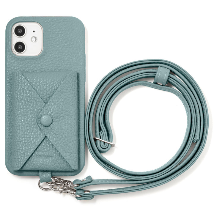 本革 32色 イタリアンシュリンクレザー ポケット付き  ショルダーストラップ付き 背面ケース iPhoneシリーズ