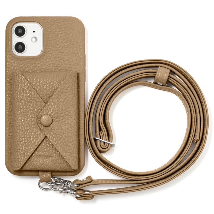 本革 32色 イタリアンシュリンクレザー ポケット付き  ショルダーストラップ付き 背面ケース iPhoneシリーズ