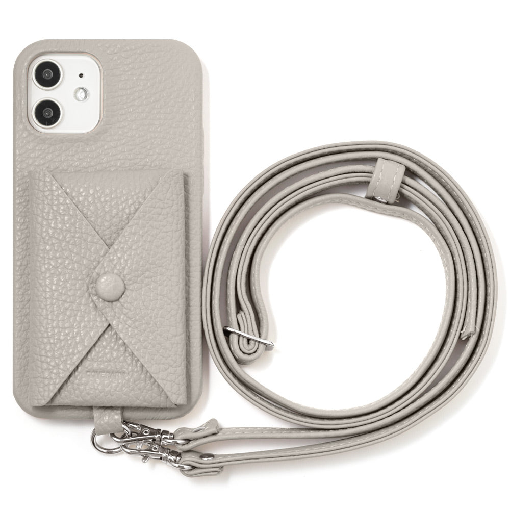 本革 32色 イタリアンシュリンクレザー ポケット付き  ショルダーストラップ付き 背面ケース iPhoneシリーズ