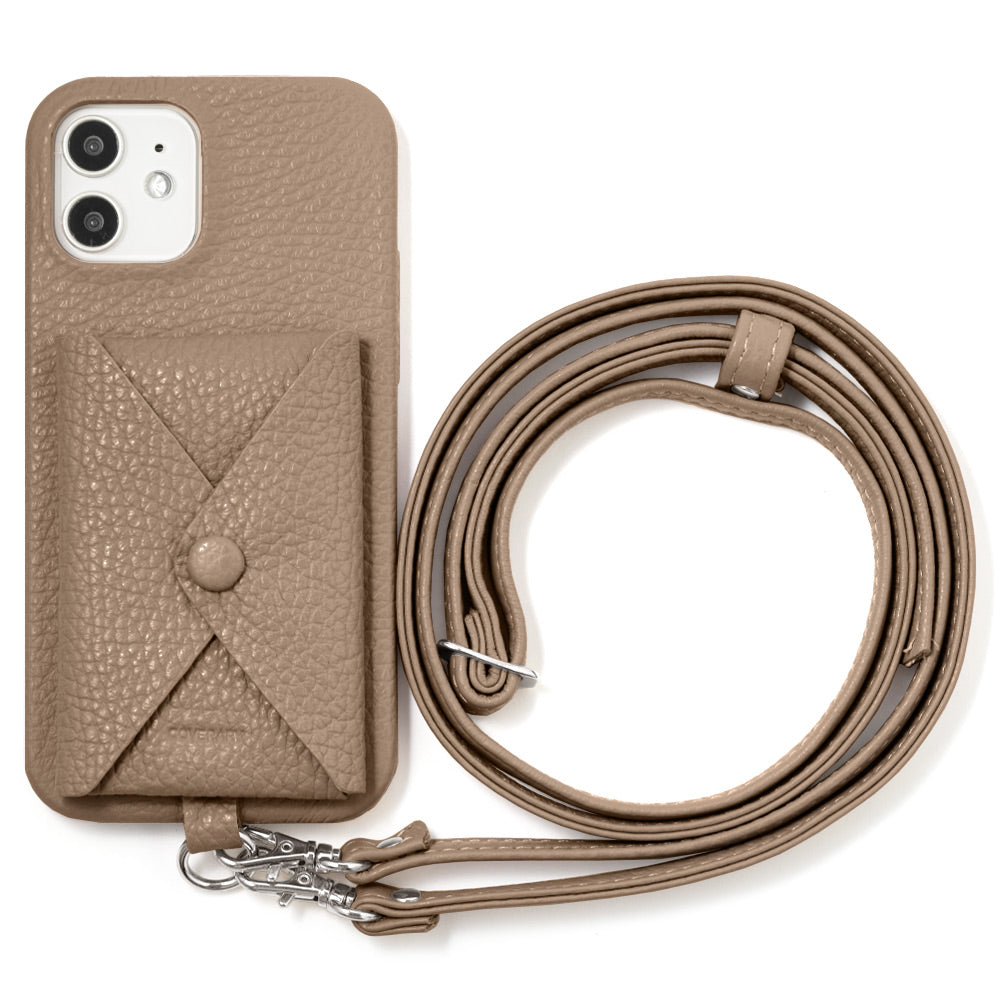 本革 32色 イタリアンシュリンクレザー ポケット付き  ショルダーストラップ付き 背面ケース iPhoneシリーズ