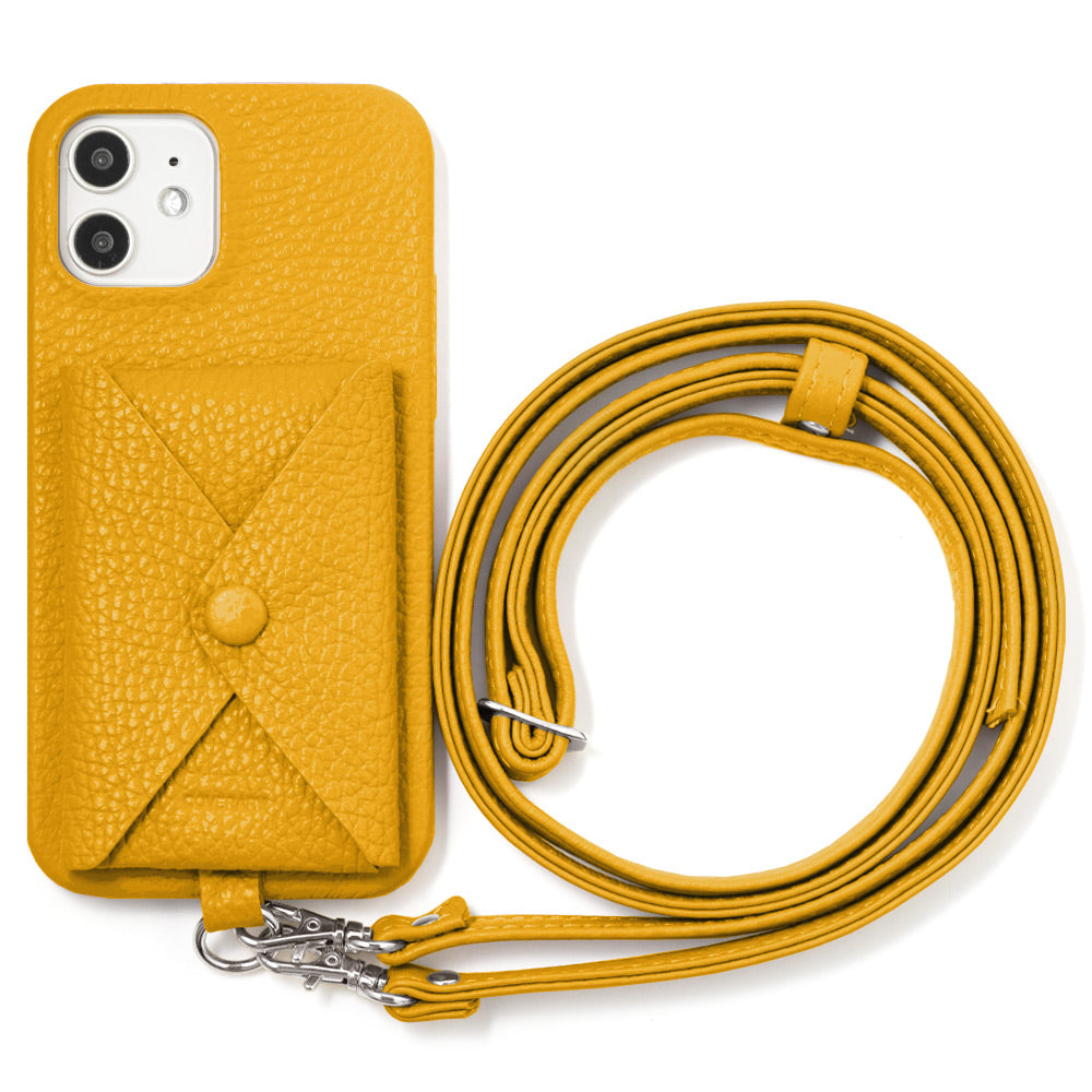 本革 32色 イタリアンシュリンクレザー ポケット付き  ショルダーストラップ付き 背面ケース iPhoneシリーズ