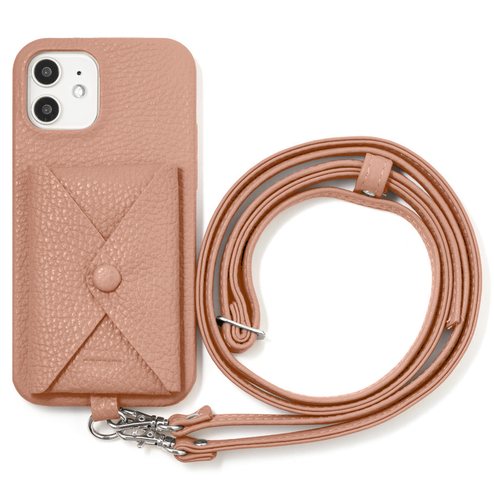 本革 32色 イタリアンシュリンクレザー ポケット付き  ショルダーストラップ付き 背面ケース iPhoneシリーズ