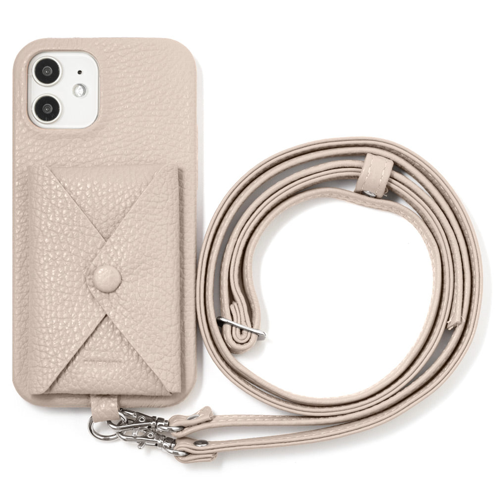 本革 32色 イタリアンシュリンクレザー ポケット付き  ショルダーストラップ付き 背面ケース iPhoneシリーズ