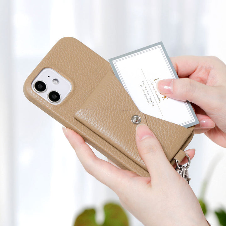 本革 32色 イタリアンシュリンクレザー ポケット付き  ショルダーストラップ付き 背面ケース Xperiaシリーズ