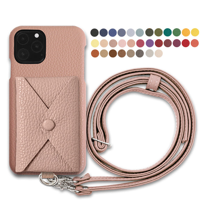 自分でデザイン ショルダーストラップ ポケット背面ケース 本革 32色 イタリアンシュリンクレザー