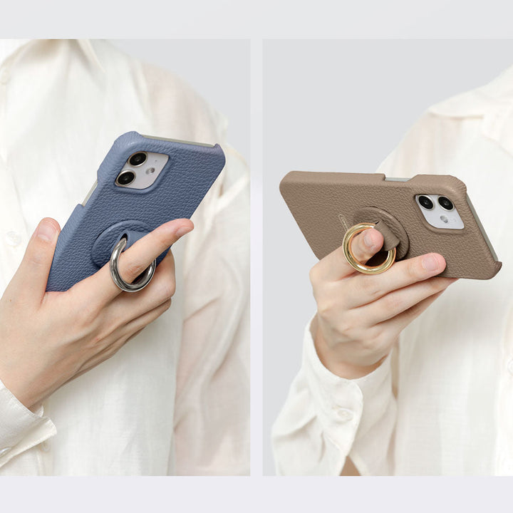 Genuine leather 32 colors Italian shrink leather with smartphone ring back case for iPhone series