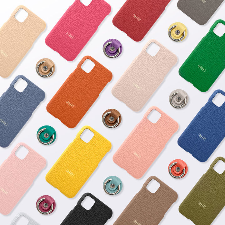 Coque arrière en cuir véritable italien grainé 32 couleurs avec anneau pour smartphone pour la série Xperia