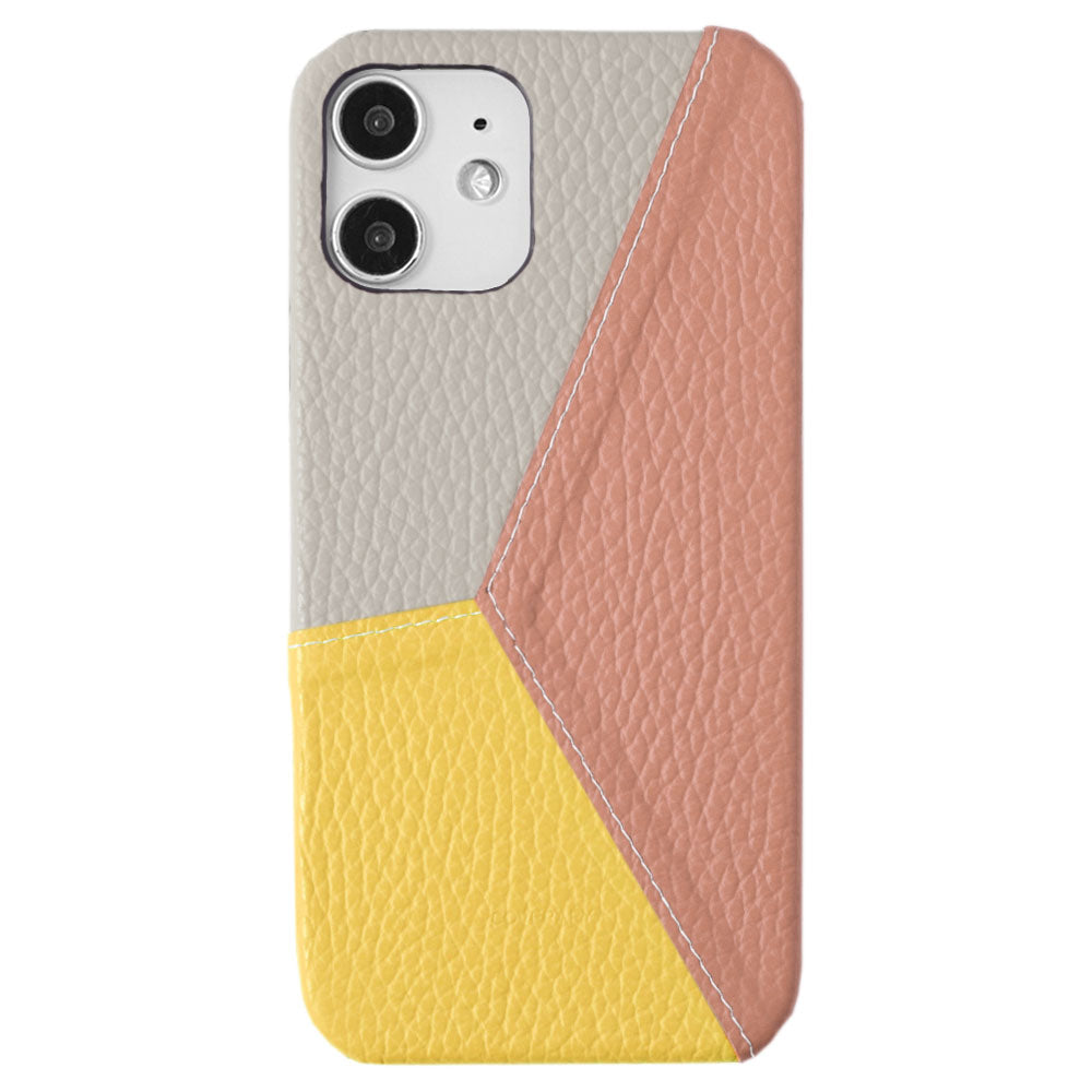 Coque arrière en cuir véritable italien à effet grainé, patchwork tricolore, série AQUOS