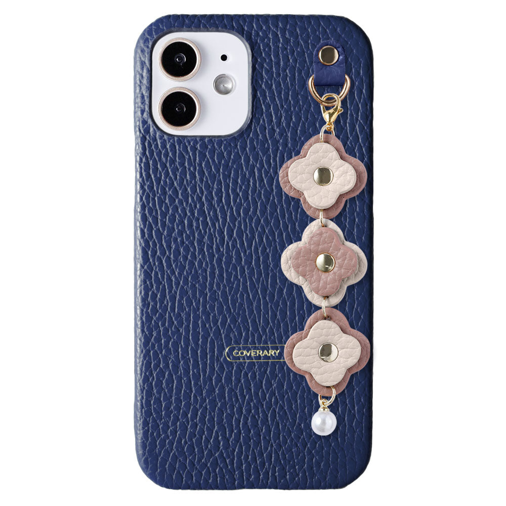 Cuir véritable 32 couleurs cuir italien grainé Charm fleur triple coque arrière