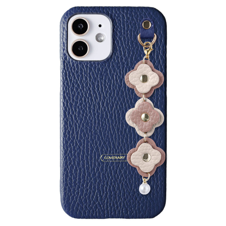 Cuir véritable 32 couleurs cuir italien grainé Charm fleur triple coque arrière