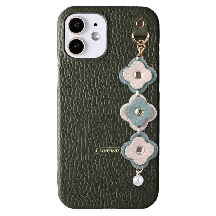 Cuir véritable 32 couleurs cuir italien grainé Charm fleur triple coque arrière