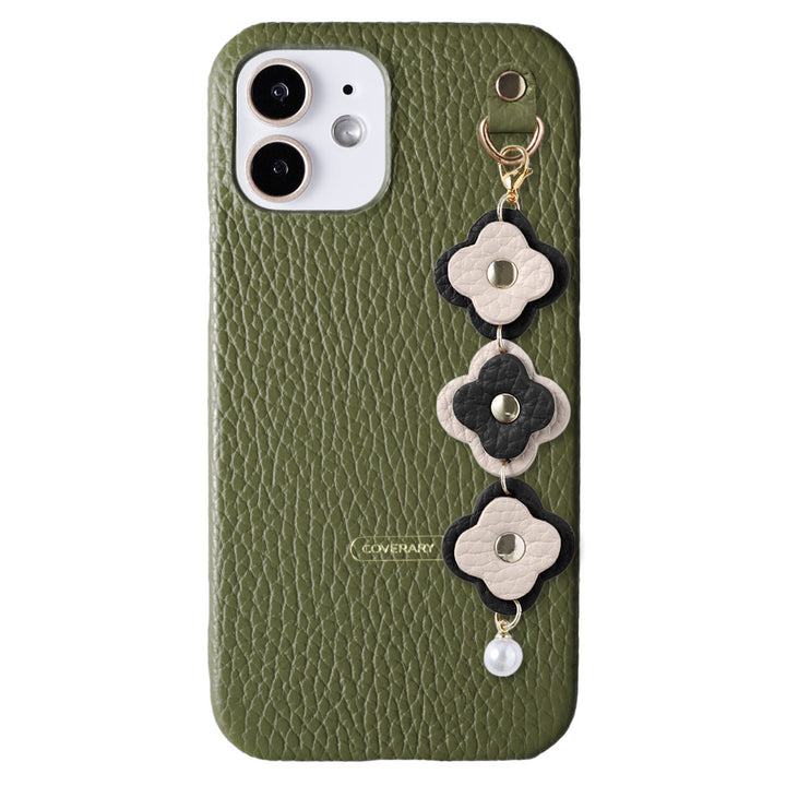 Cuir véritable 32 couleurs cuir italien grainé Charm fleur triple coque arrière