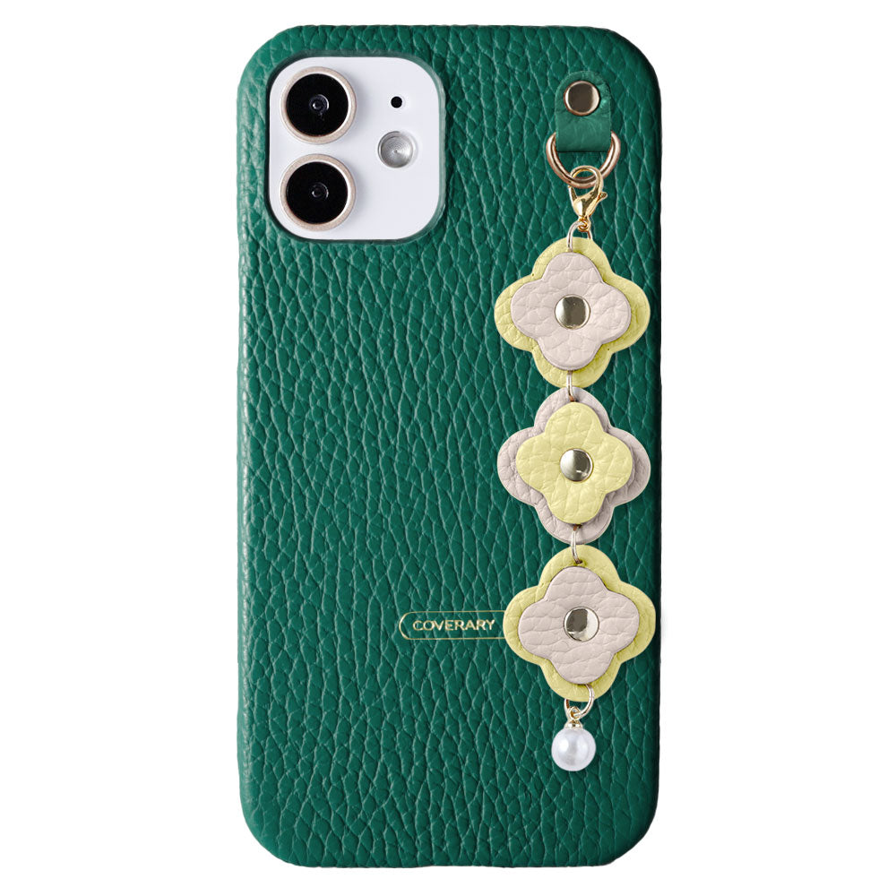 Cuir véritable 32 couleurs cuir italien grainé Charm fleur triple coque arrière