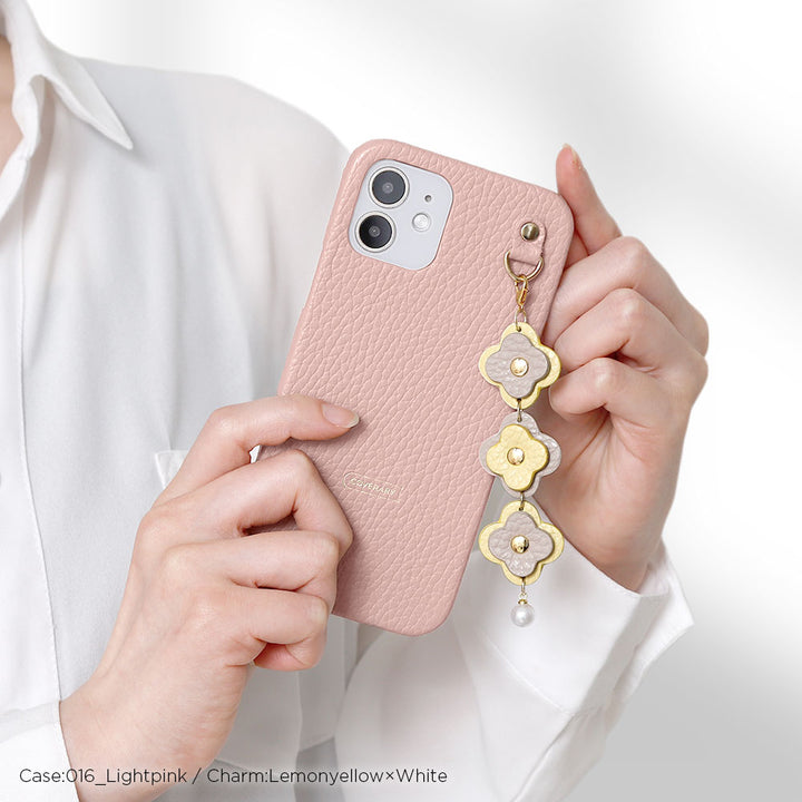 Cuir véritable 32 couleurs cuir italien grainé Charm fleur triple coque arrière