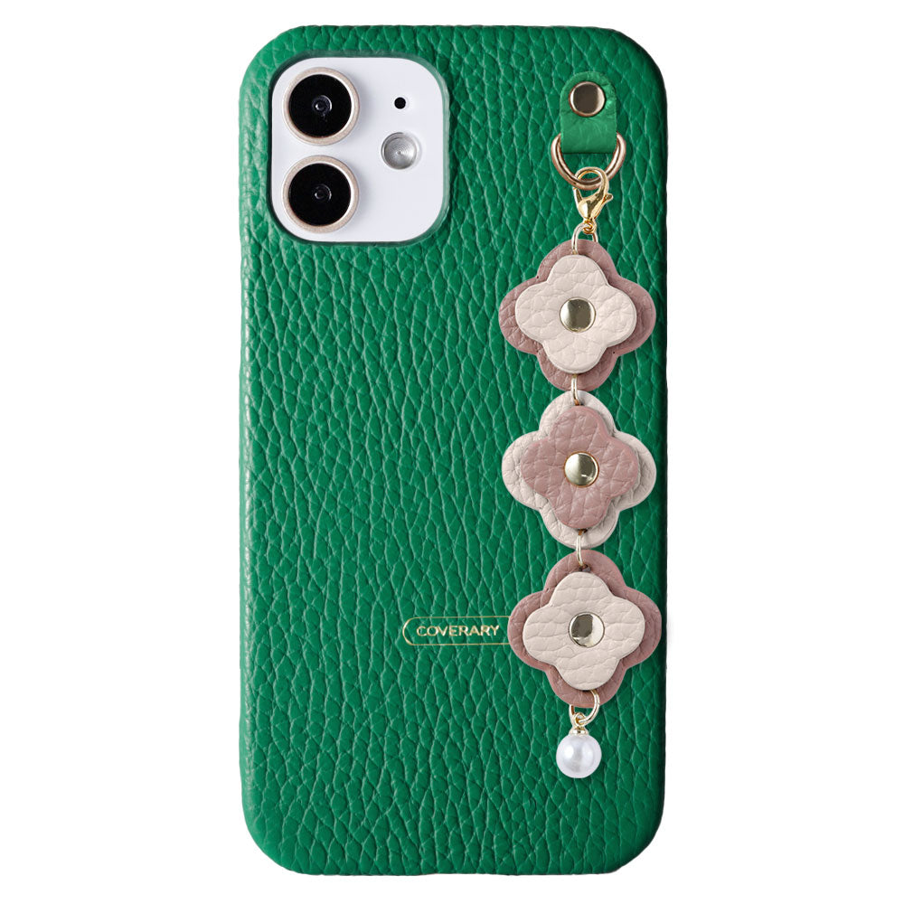 Genuine leather 32 colors Italian shrink leather 3-link flower charm back case Google Pixel series