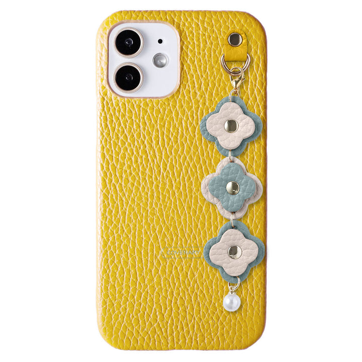 Genuine leather 32 colors Italian shrink leather 3-link flower charm back case Google Pixel series