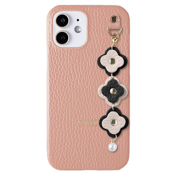 Cuir véritable 32 couleurs cuir italien grainé Charm fleur triple coque arrière