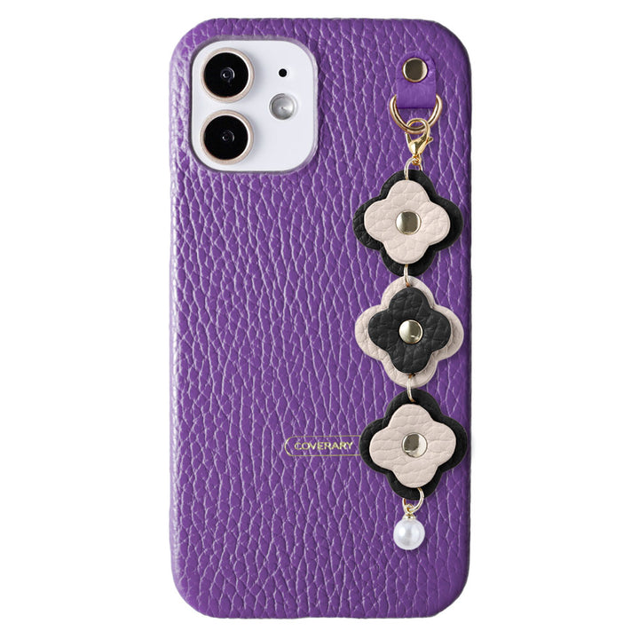 Cuir véritable 32 couleurs cuir italien grainé Charm fleur triple coque arrière
