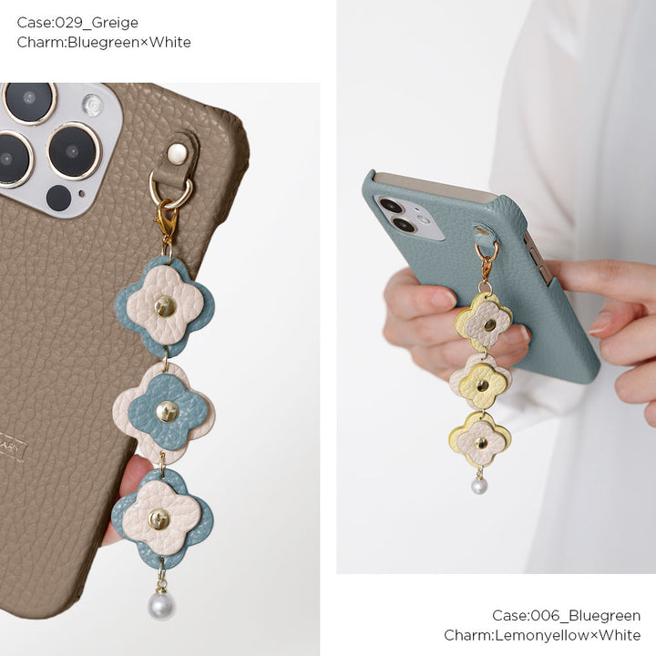 Cuir véritable 32 couleurs cuir italien grainé Charm fleur triple coque arrière