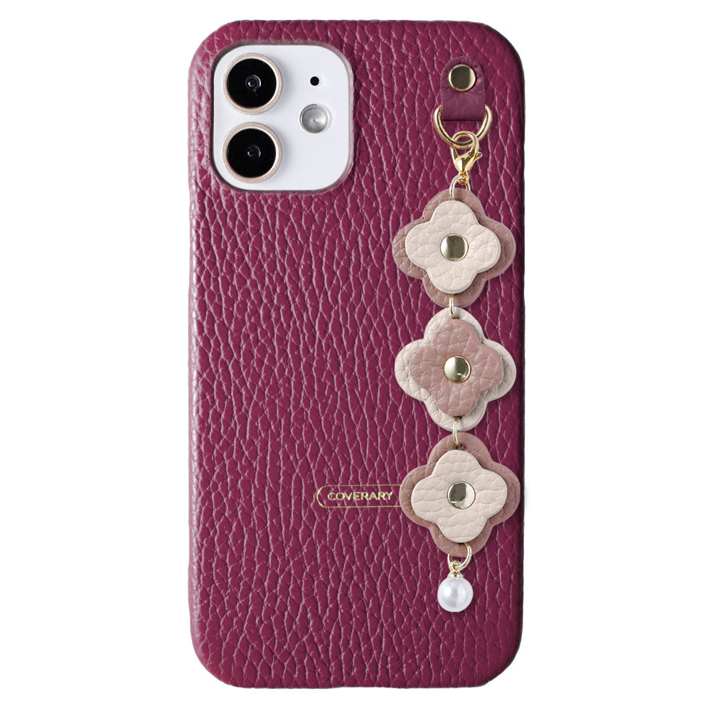 Genuine leather 32 colors Italian shrink leather 3-link flower charm back case Google Pixel series