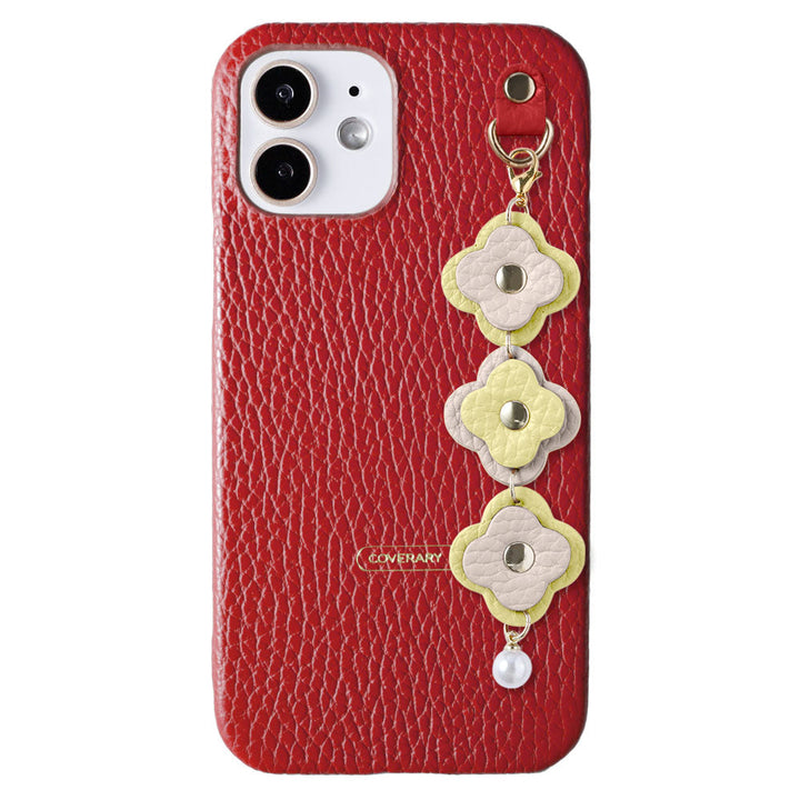 Genuine leather 32 colors Italian shrink leather 3-link flower charm back case Google Pixel series