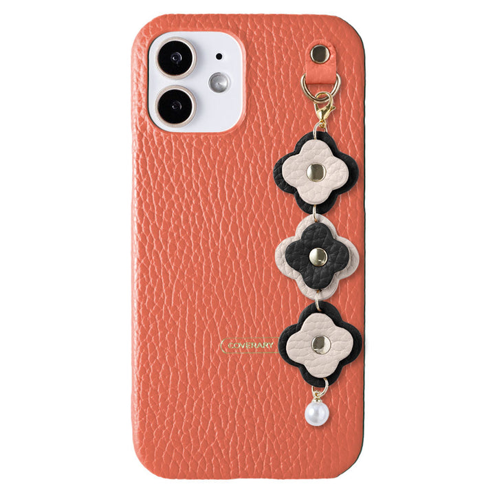 Genuine leather 32 colors Italian shrink leather 3-link flower charm back case Xperia series