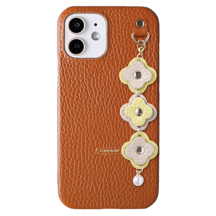 Cuir véritable 32 couleurs cuir italien grainé Charm fleur triple coque arrière