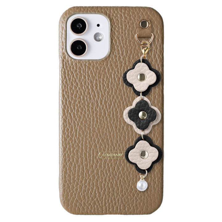 Cuir véritable 32 couleurs cuir italien grainé Charm fleur triple coque arrière