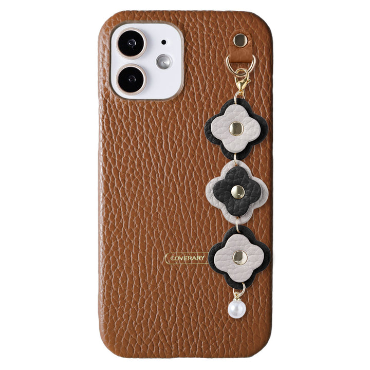 Cuir véritable 32 couleurs cuir italien grainé Charm fleur triple coque arrière