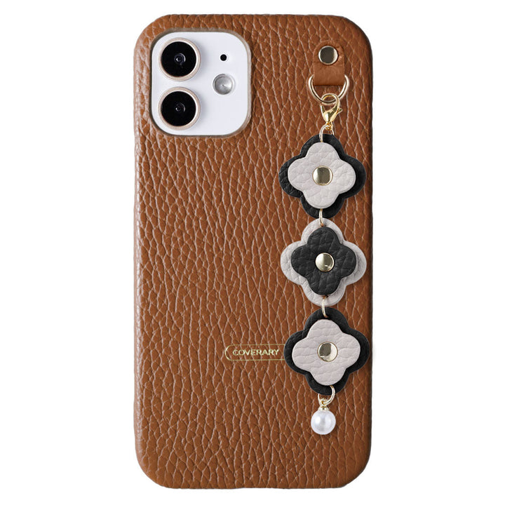 Genuine leather 32 colors Italian shrink leather 3-link flower charm back case Xperia series