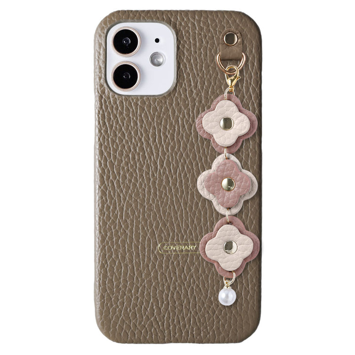 Cuir véritable 32 couleurs cuir italien grainé Charm fleur triple coque arrière