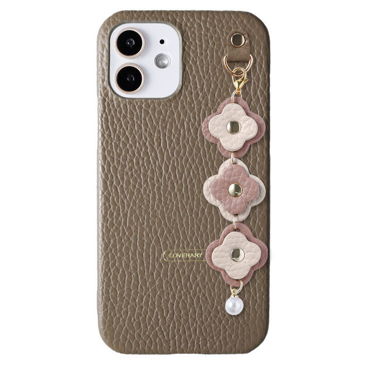 Genuine leather 32 colors Italian shrink leather 3-link flower charm back case Google Pixel series