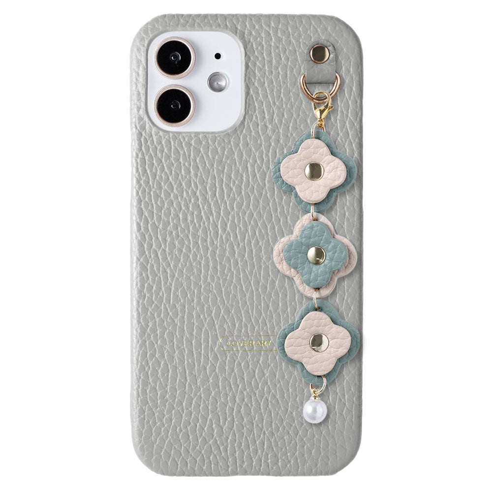 Cuir véritable 32 couleurs cuir italien grainé Charm fleur triple coque arrière