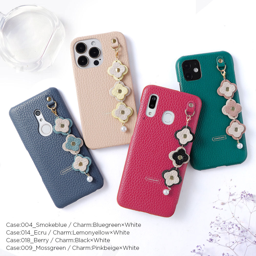 Genuine leather 32 colors Italian shrink leather 3-link flower charm back case Google Pixel series