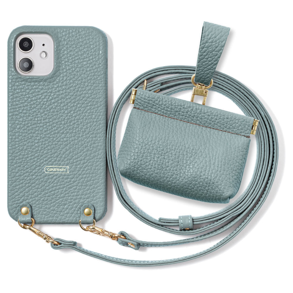 Genuine leather 32 colors Italian shrink leather mini pouch & shoulder strap included back case AQUOS series