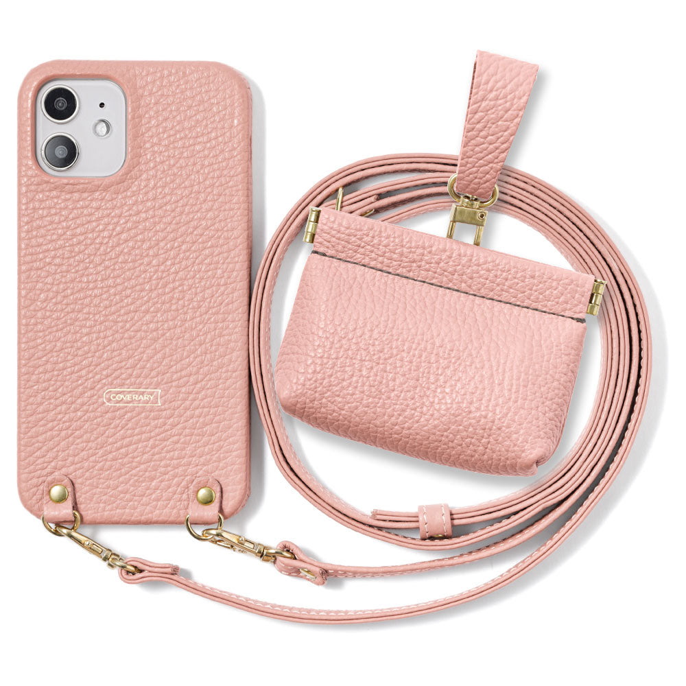 Genuine leather 32 colors Italian shrink leather mini pouch & shoulder strap included back case for iPhone series