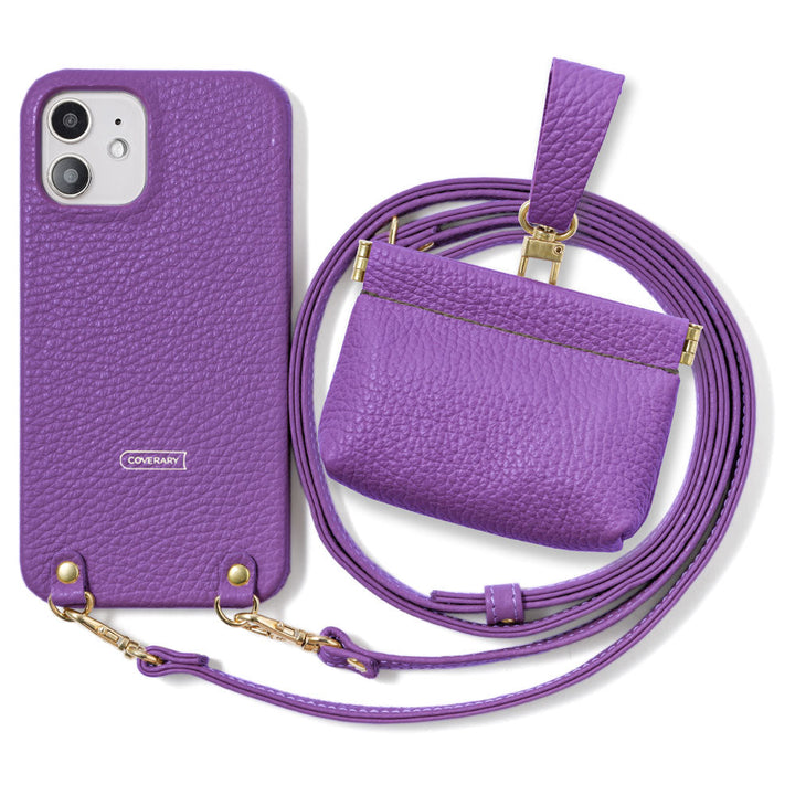 Genuine leather 32 colors Italian shrink leather mini pouch & shoulder strap included back case for iPhone series