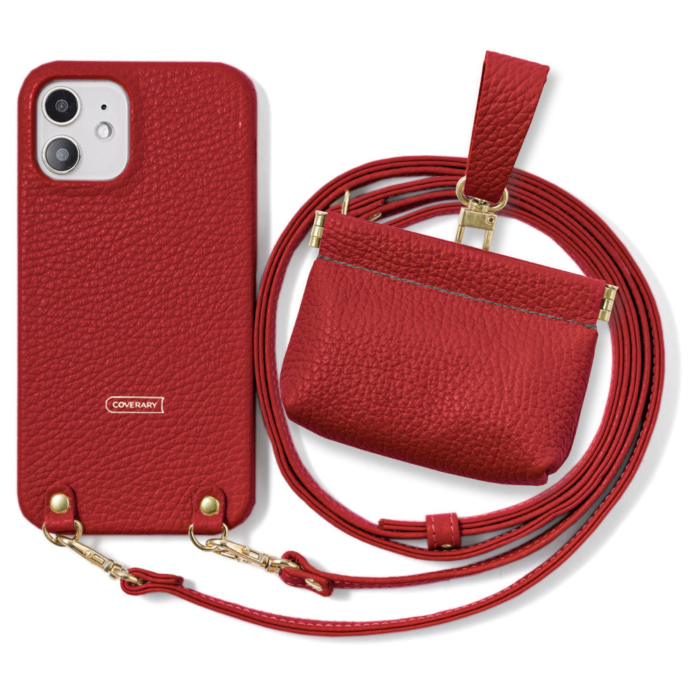 Genuine leather 32 colors Italian shrink leather mini pouch & shoulder strap included back case for iPhone series
