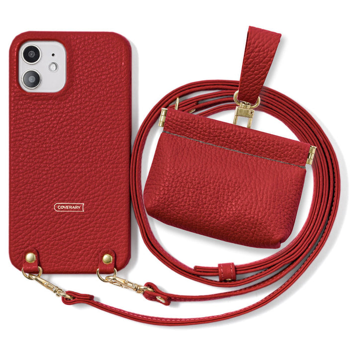 Genuine leather 32 colors Italian shrink leather mini pouch & shoulder strap included back case for iPhone series
