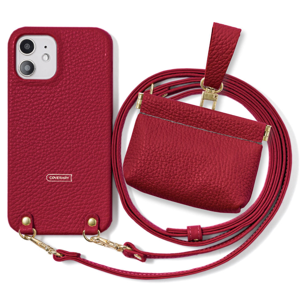 Genuine leather 32 colors Italian shrink leather mini pouch & shoulder strap included back case for iPhone series