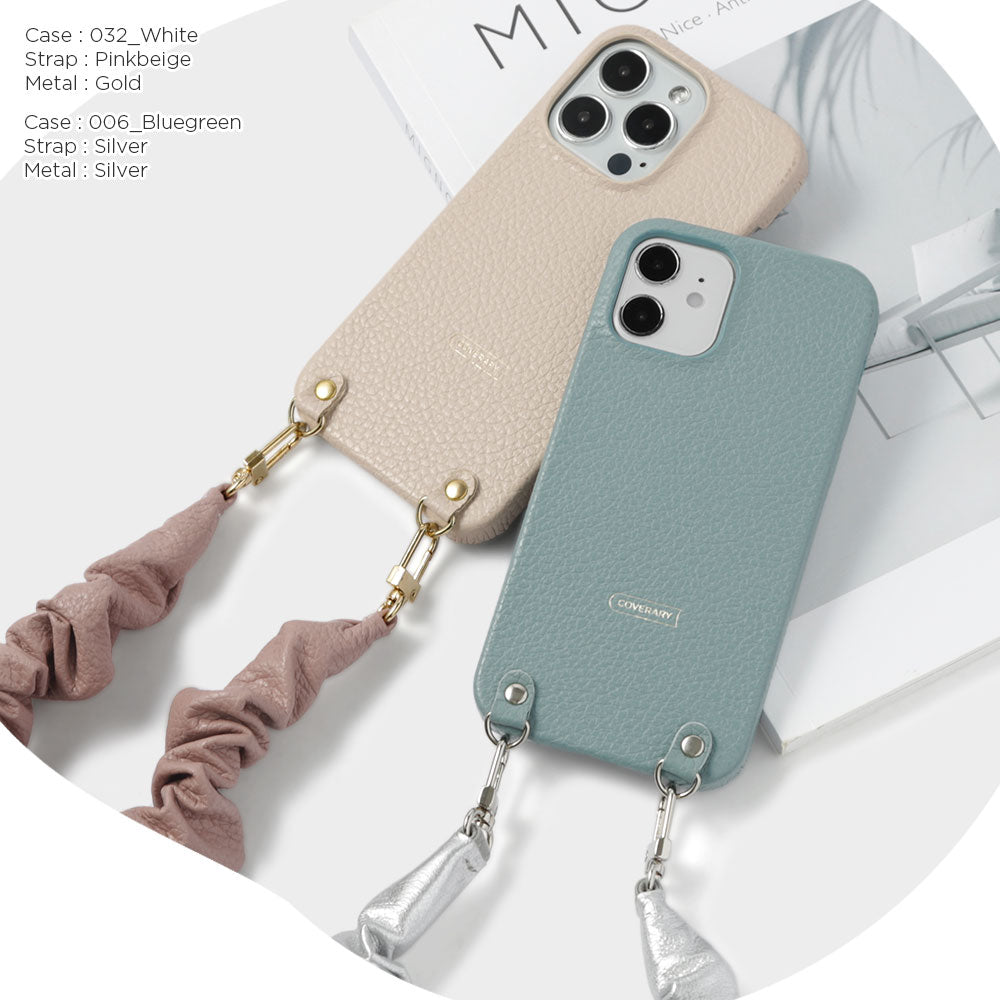 Genuine leather 32 colors Italian shrink leather with chouchou-style short strap back case AQUOS series