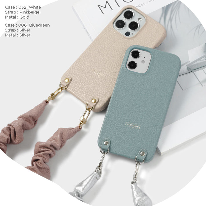 Genuine leather 32 colors Italian shrink leather with chouchou-style short strap back case AQUOS series