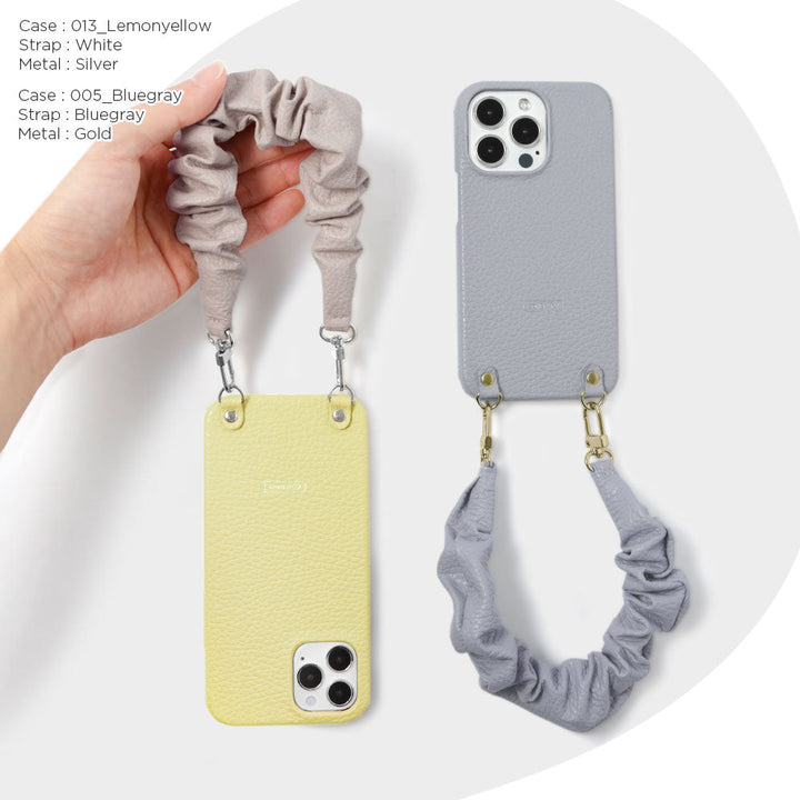 Cuir véritable 32 couleurs cuir italien grainé avec sangle courte style chouchou étui arrière série Xperia