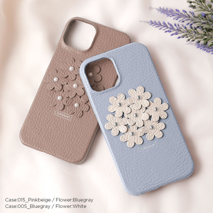 本革 32色 イタリアンシュリンクレザー あじさい フラワーデコ 背面ケース Xperiaシリーズ