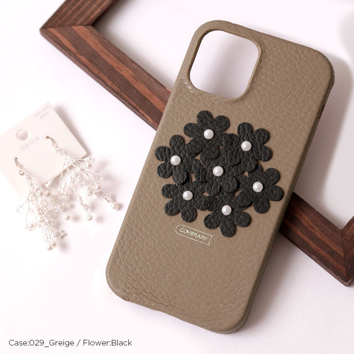 本革 32色 イタリアンシュリンクレザー あじさい フラワーデコ 背面ケース Xperiaシリーズ