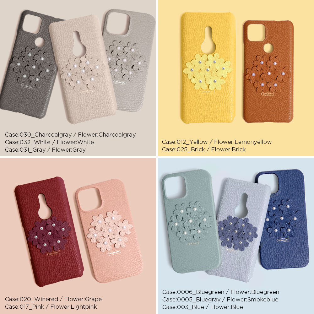 本革 32色 イタリアンシュリンクレザー あじさい フラワーデコ 背面ケース Xperiaシリーズ