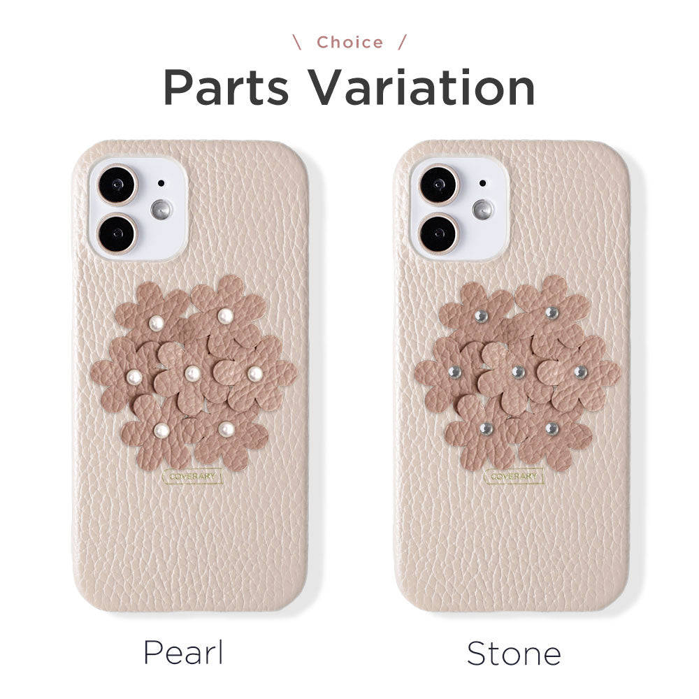 本革 32色 イタリアンシュリンクレザー あじさい フラワーデコ 背面ケース Xperiaシリーズ