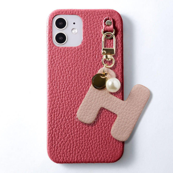 本革 32色 イタリアンシュリンクレザー BIGイニシャルチャーム 背面ケース