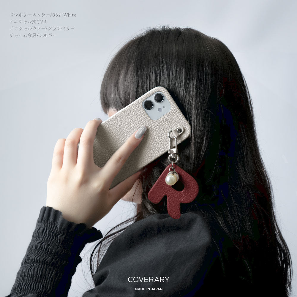 本革 32色 イタリアンシュリンクレザー BIGイニシャルチャーム 背面ケース iPhoneシリーズ