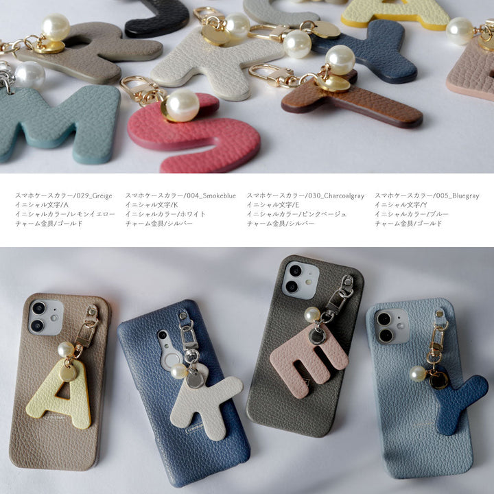 本革 32色 イタリアンシュリンクレザー BIGイニシャルチャーム 背面ケース AQUOSシリーズ